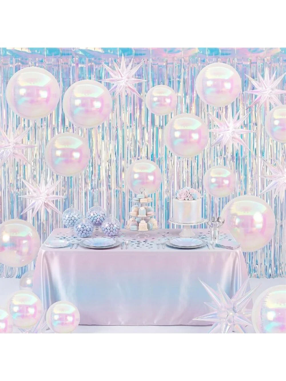 24 Pcs Mermaid Party Decor Set - 22'' Iridescent Balloons & Tinsel Curtains